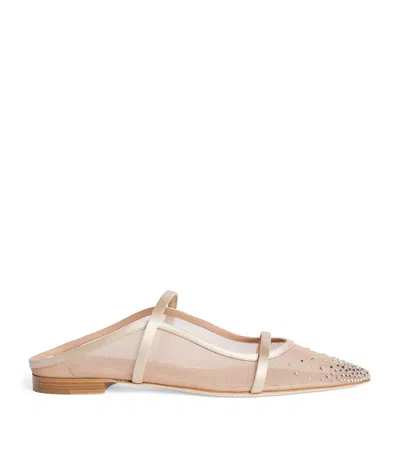 Malone Souliers Embellished Mesh Maureen Mules In Beige