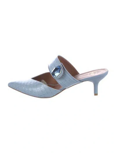 Pre-owned Malone Souliers Embossed Leather Crystal Embellishments Mules In Blue