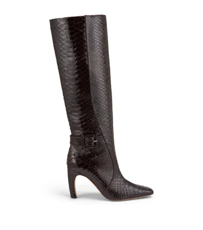 Malone Souliers Embossed Leather Raven Knee-high Boots 90 In Brown