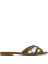 Malone Souliers Embroidered Cross-strap Sandals In Green