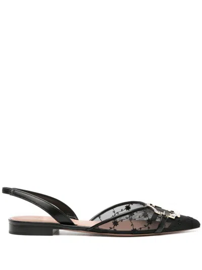 Malone Souliers Misha Embellished Mesh Slingback Ballet Flats In Black