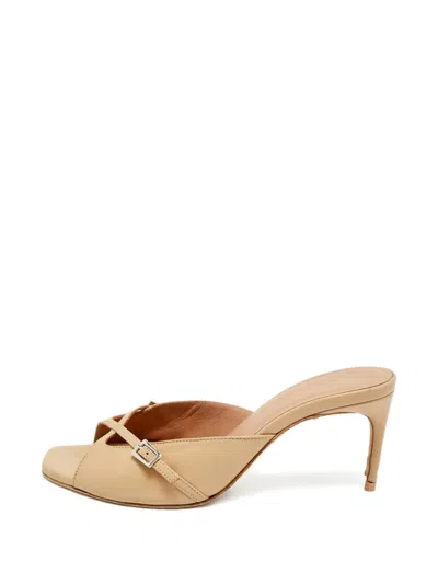 Pre-owned Malone Souliers Francine Leather Buckle Heeled Sandals In Neutral