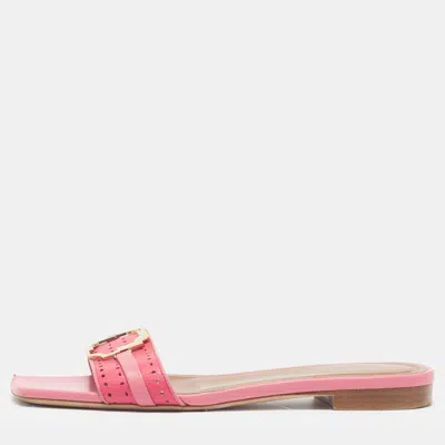 Pre-owned Malone Souliers Gena Size 38 Pink Leather Flat Slides
