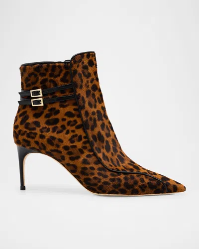 MALONE SOULIERS GIORDANA LEOPARD CALF HAIR BUCKLE BOOTIES