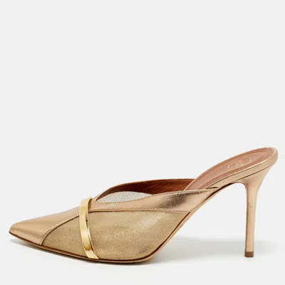 Pre-owned Malone Souliers Gold Leather And Mesh Bobbi Mules Size 38
