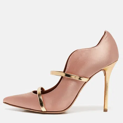 Pre-owned Malone Souliers Gold Leather And Satin Maureen Pointed Toe Pumps Size 40