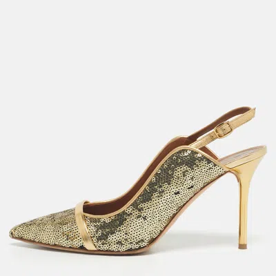 Pre-owned Malone Souliers Gold Leather And Sequins Marion Pumps Size 40