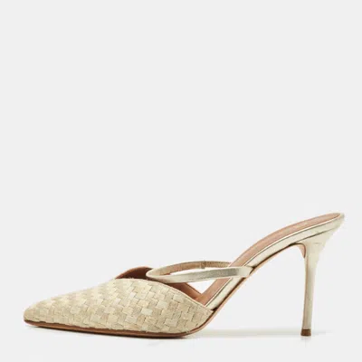 Pre-owned Malone Souliers Gold Leather And Woven Fabric Marla Mules Size 41