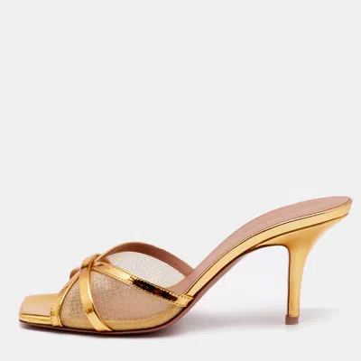 Pre-owned Malone Souliers Gold Mesh And Patent Leather Perla Slide Sandals Size 37