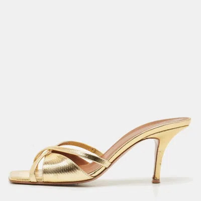 Pre-owned Malone Souliers Gold Textured Leather Penn Slide Sandals Size 38