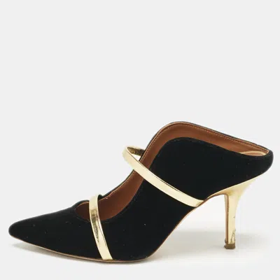 Pre-owned Malone Souliers Gold/black Leather/velvet Maureen Mules Size 36.5