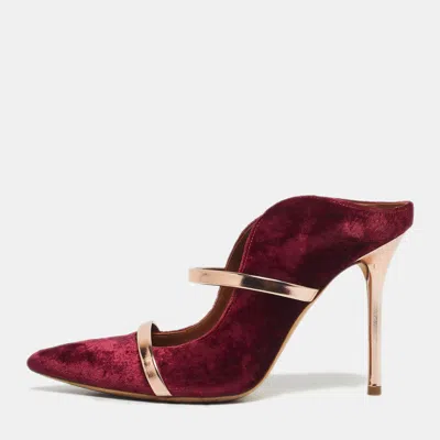 Pre-owned Malone Souliers Gold/burgundy Velvet And Leather Maureen Mules Size 37