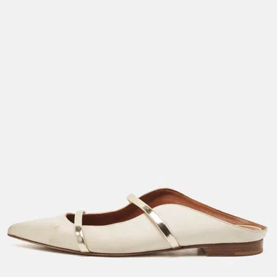 Pre-owned Malone Souliers Gold/cream Satin And Maureen Flat Mules Size 39