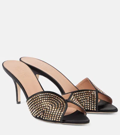 Malone Souliers Grazia 70 Embellished Satin Mules In Black