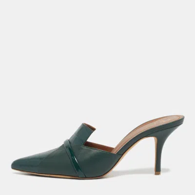 Pre-owned Malone Souliers Green Croc Embossed Leather And Leather Pointed Toe Mules Size 39