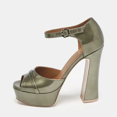 Pre-owned Malone Souliers Green Patent Leather Yuri Platform Sandals Size 36