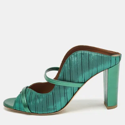 Pre-owned Malone Souliers Green Pleated Fabric And Leather Norah Mules Size 40.5