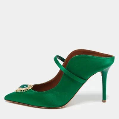 Pre-owned Malone Souliers Green Satin Heart Embellished Maureen Pumps Size 37