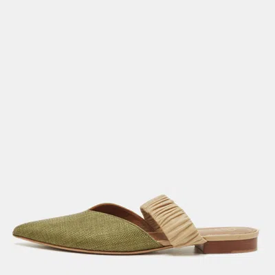 Malone Souliers Green/beige Leather And Raffia Maisie Mules