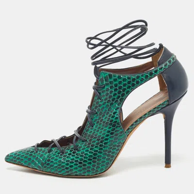 Pre-owned Malone Souliers Green/navy Blue Leather And Snakeskin Leather Montana Pumps Size 41