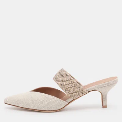 Pre-owned Malone Souliers Grey Canvas And Woven Fabric Maisie Mules Size 36 In Gray