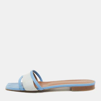Malone Souliers Grey/blue Leather And Fabric Demi Flat Slides