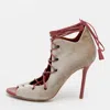 Malone Souliers Grey/pink Velvet And Leather Savannah Ankle Wrap Sandals In Multi