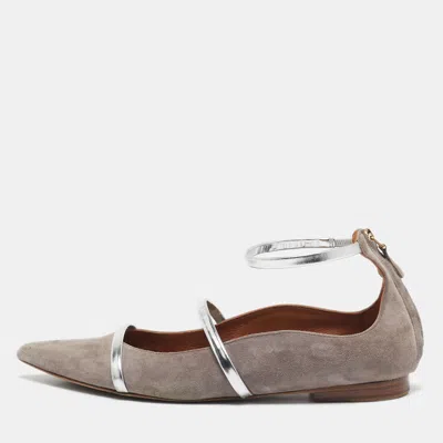 Pre-owned Malone Souliers Grey/silver Suede And Leather Robyn Flats Size 40.5