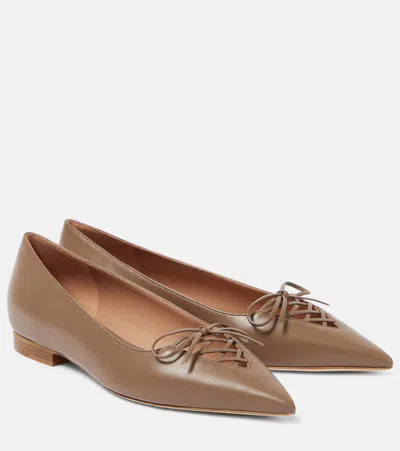 Malone Souliers Hedy 10 Leather Ballet Flats In Taupe