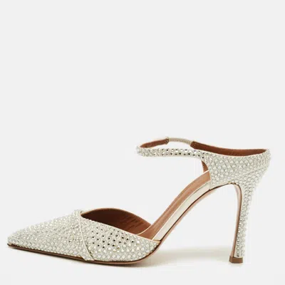 Pre-owned Malone Souliers Iona Size 38 White Satin Mules