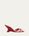 Malone Souliers Isla Striped Bow Mule Wedge Sandals In Burgundy