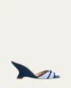 Malone Souliers Isla Striped Bow Mule Wedge Sandals In Navy