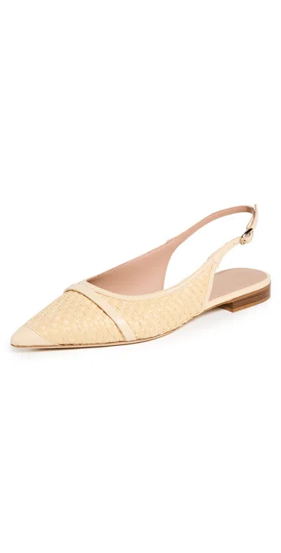 Malone Souliers Jama Raffia Slingback Ballet Flats In Beige