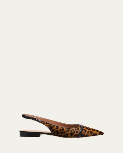 Malone Souliers Jama Leopard-printed Calf Hair Slingback Flats In Animal Print