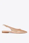 Malone Souliers Jama 10 Embossed Metallic Leather Slingback Point-toe Flats In Rose Gold