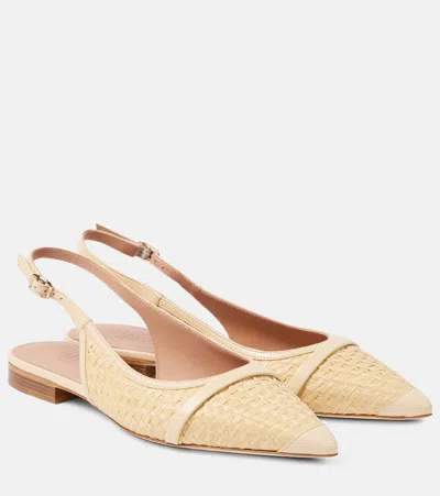 Malone Souliers Jama Raffia Slingback Ballet Flats In Beige