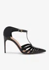Malone Souliers Jennifer Caged Patent Leather T-strap Pumps In Black