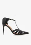 Malone Souliers Jennifer Caged Patent Leather T-strap Pumps In Black