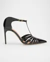 Malone Souliers Jennifer Caged Patent Leather T-strap Pumps In Black