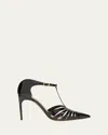 Malone Souliers Jennifer Caged Patent Leather T-strap Pumps In Black