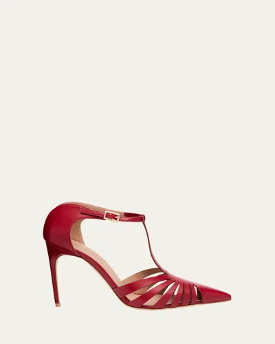 Malone Souliers Jennifer Nappa Leather Caged T-strap Mule Pumps In Carmine