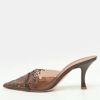 Pre-owned Malone Souliers Joella Embellished Size 37 Brown Pvc Mules