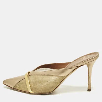 Pre-owned Malone Souliers Joella Size 37.5 Metallic Gold Leather And Mesh Mules In Silver