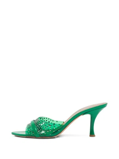 Pre-owned Malone Souliers Julia Crystal-embellished Mules In Green