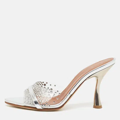Pre-owned Malone Souliers Julia Size 35 Silver/transparent Leather And Pvc Slide Sandals