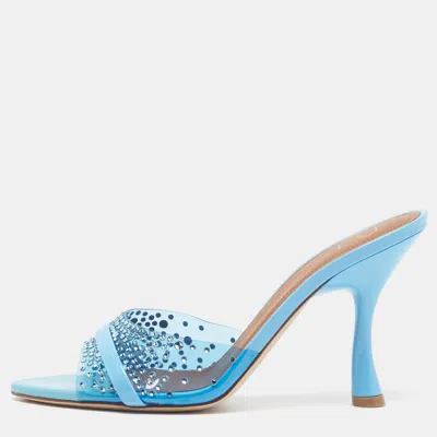 Pre-owned Malone Souliers Julia Size 36.5 Blue Patent Leather And Pvc Crystal Embellished Slide Sandals