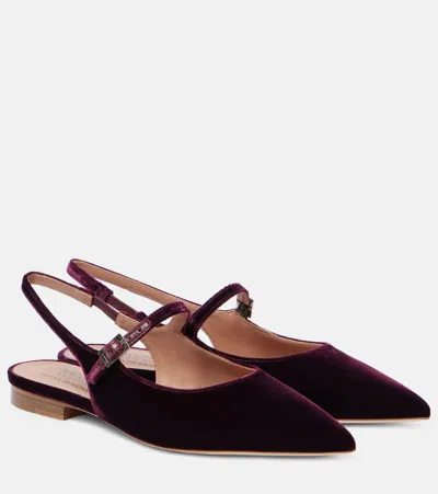 Malone Souliers Karla Velvet Slingback Flats In Burgundy