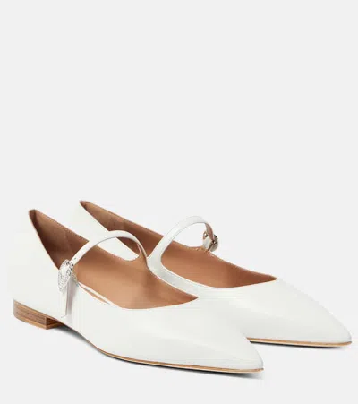Malone Souliers Kate Embellished Leather Mary Jane Flats In White