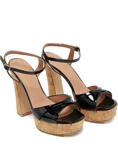 Pre-owned Malone Souliers Keaton Patent-leather Ankle-strap Sandals In Black