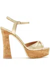 Malone Souliers Metallic Leather Crisscross Cork Platform Sandals In Gold